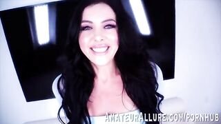 Theodora Day, sexy brunette with blue eyes, skillfully handles and rides a big cock