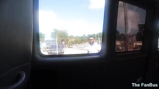 The Queen Rogue's big ass shakes on the fan bus with her huge boobs
