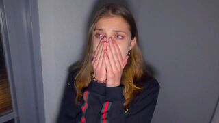 We fucked on the stairs while parents were at home - Cum in panties and put them on - POV 4K