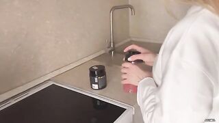 The insolent girlfriend gets fucked for throwing her legs on the table