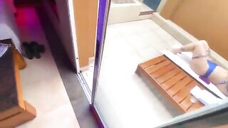 A sexy redhead has sex in a bikini with an employee in this hot video