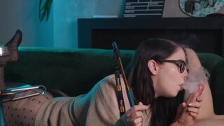 Nerdy girl with glasses gets fucked in 69 position