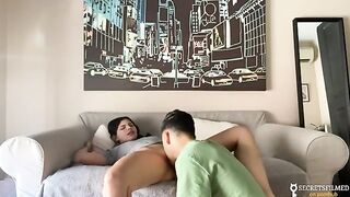 The guy and his stepsister got home alone and fucked on the sofa