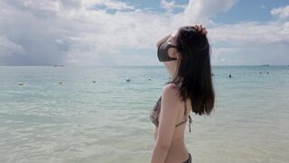 A petite islander girl is shooting her sex vlog on the balcony