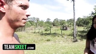 A gorgeous ebony babe, Adrian Maya, got fucked by a worker in the garden