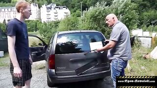 Outdoor group sex with an intense finish, featuring Egon Kowalski’s raw energy