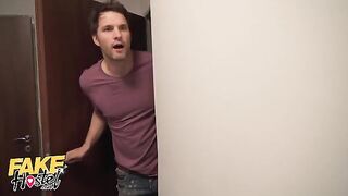 Two sexy girls Sofia Lee and Lily Joy got banged in a fake hostel setting