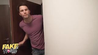 Two sexy girls Sofia Lee and Lily Joy got banged in a fake hostel setting