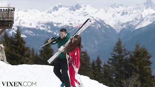 The skier-bunny Sonya has passionate sex in the Alps with her partner