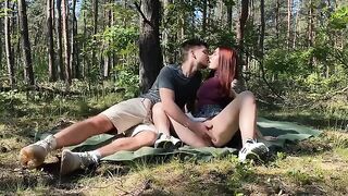 Couple has passionate sex on a picnic in the park, just like in the woods