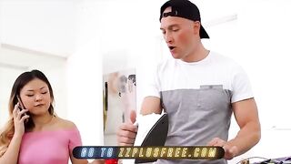 Roommate catches Lulu Chu masturbating, gets fucked hard by Zac Wild