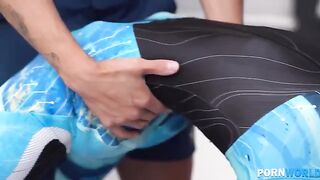 A fitness coach gave Lara Frost an extreme blowjob and DP threesome experience