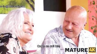 A mature woman seduced a guy and got caught by her husband