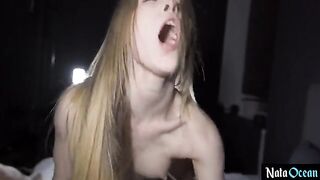 Skinny teen gets fucked hard in her tight pussy without any mercy