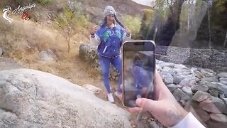 A great blowjob in nature after a photo shoot of young tourists, featuring an outdoor surprise