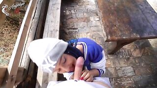 A great blowjob in nature after a photo shoot of young tourists, featuring an outdoor surprise