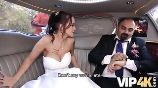 A bride allows her husband to watch her getting her ass banged in the limousine