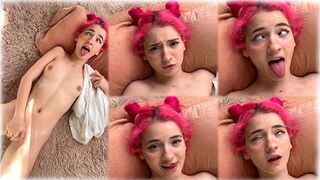 The girl is playing with her pussy and imitates sex