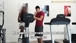 A girl is having fun with a boy in the gym, getting wild