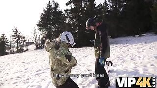A skier girl was picked up and fucked by a stranger in a hotel room