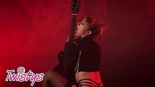 Blonde babe Angel Youngs in sexy red underwear poses like a bad-ass