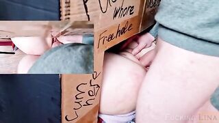 The tight pussy was fucked three times in the glory hole