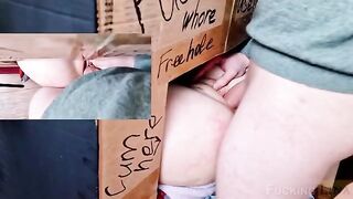 The tight pussy was fucked three times in the glory hole
