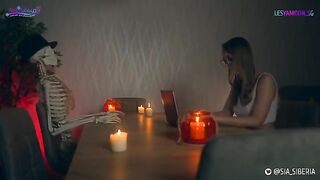 Halloween XXX parody with sexy cosplay and strap-on action
