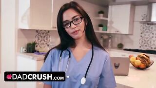 A cute nurse stepdaughter, Scarlett Alexis, tests her stepdad's willpower in a taboo encounter