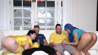 Two hot stepdaughters Keira and Penelope getting fucked by their dadds