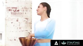 Busty black-haired babe Bella Rolland gets screwed by her pervert landlord in oil
