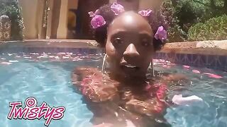 Elsie enjoys swimming naked in the pool and shakes her round booty