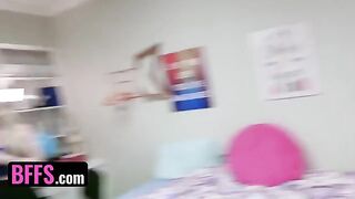 Two roommates fucked by hot college girls in an orgy