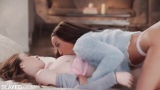 Two hot skinny babes are having a sensual lesbian sex session that’s absolutely steamy