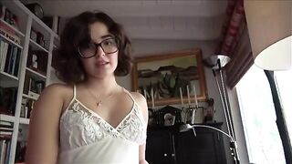The shy girl with glasses seduces her stepfather for sex