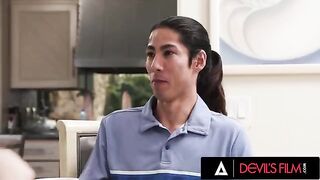A curious guy can’t resist his girlfriend’s sexy stepsister, who loves to show off