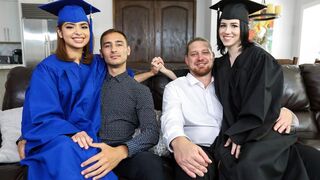 Step dad educates step daughters Hazel and Remi in sex