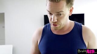 Petite Jessie Saint works out with her stepbrother before getting intimate
