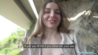 A cute girl with long hair has sex with a stranger outdoors