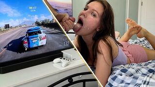 Girl plays Xbox and got a slobbering dick in her throat