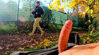 Public titty fuck with a slutty MILF in the park