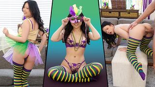 Petite Lulu Chu gets her tight pussy smashed on Mardi Gras by a huge cock