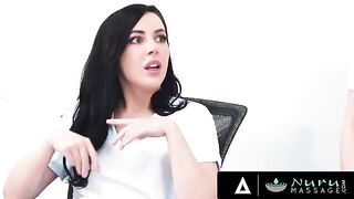 A sexy brunette, Whitney Wright, and her colleague get fucked by their friend