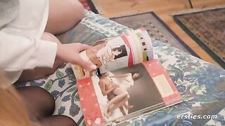 The couple studies Kama Sutra before enjoying intimate lesbian sex, inspired by Ersties