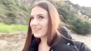 A cute girl was fucking with a guy on the beach and their friends spotted them