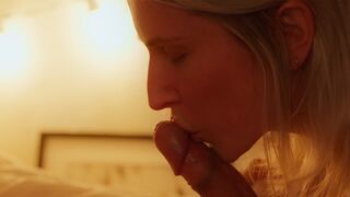 A blonde gives her husband a massage before they have sex