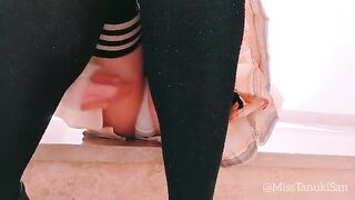 Japanese schoolgirl masturbates and squirts without panties in public