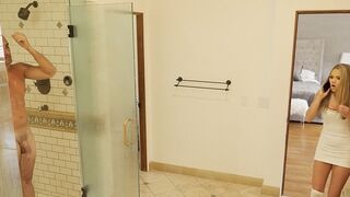 Athena Faris sneaks into the shower with her stepfather in a steamy scene