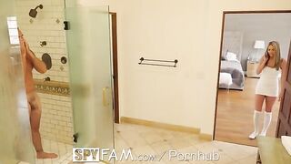 Athena Faris sneaks into the shower with her stepfather in a steamy scene