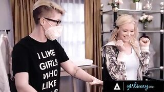 Scissoring passion with girl on girl action featuring Ember Snow